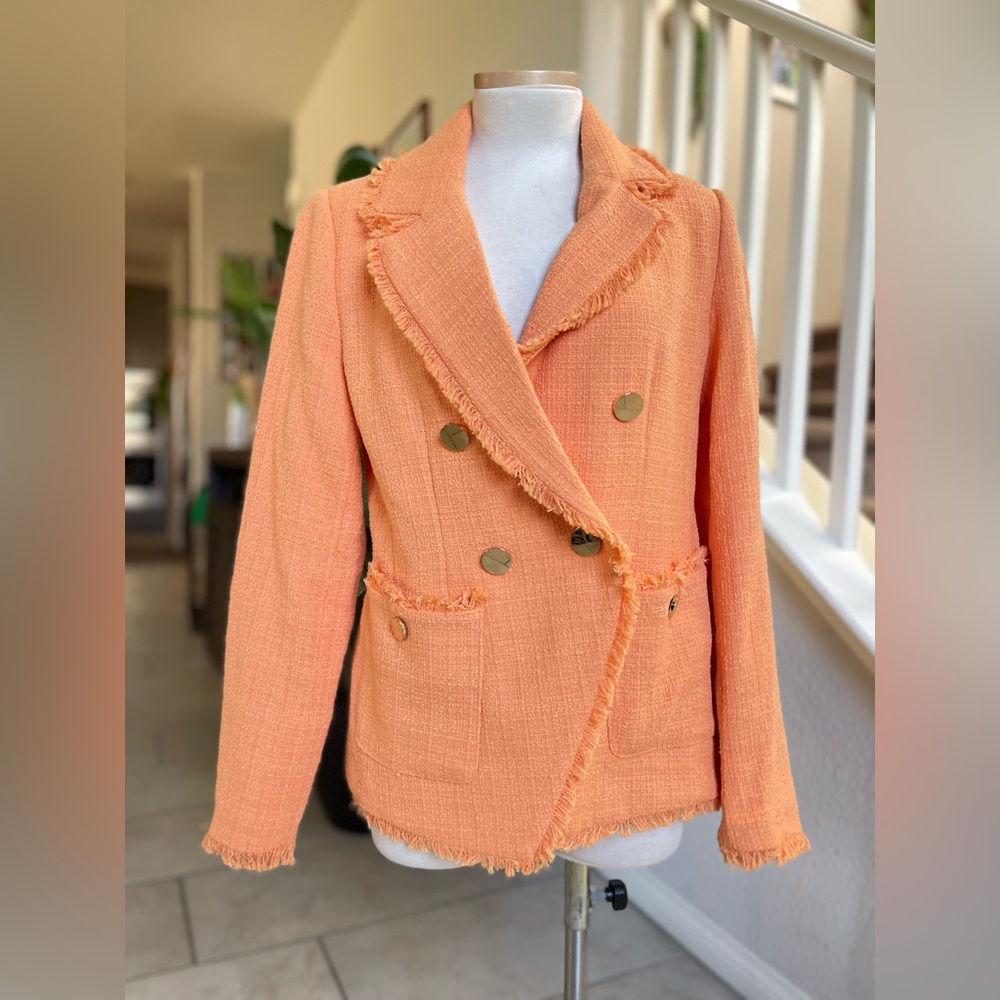 House of Harlow 1960 Peach Frayed Blazer with Gold Buttons